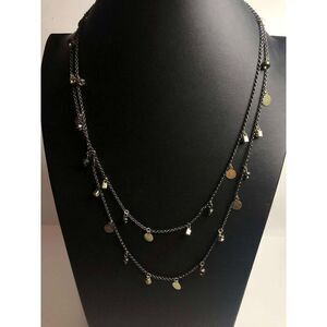 2046 Kenneth Cole Hematite tone station charm drop CZ necklace 44" Long